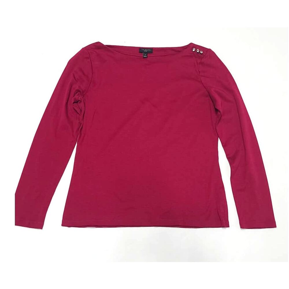 Talbots petite pink berry jeweled long sleeve blouse supima cotton